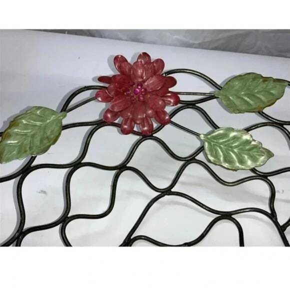 Vintage 1980s Enamel Wire Centerpiece Basket – Bold Floral Accents with Jewels, - Picture 6 of 8